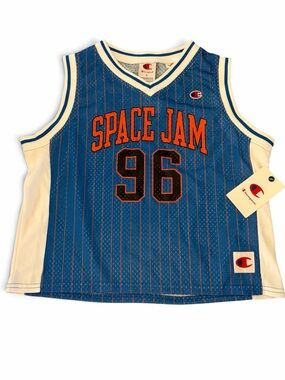 Champion Blue & White Space Jam '96 Kids Basketball Jersey